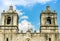 Bell towers of Mission Concepcion church in San Antonio Texas
