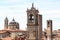 Bell towers in upper city Citta Alta in Bergamo