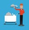 Bellboy menu hotel service icon, vector