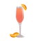 Bellini cocktail. Refreshing summer alcoholic drink with a piece of peach.