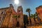 Belltower of church Martorana with palm trees, Palermo. Sicily.