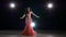 Belly dance of woman in shiny pink dress, on