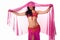 Belly dancer wrapped in a hot pink veil