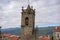 Belmonte historic village Sao Tiago church with bell on the tower, in Portugal