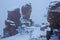 Belogradchik rocks in blizzard