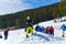 BELORETSK,RUSSIA, 13 APRIL 2019 - young man snowboarder makes a jump on the ski slope in the Ural mountains