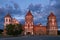 Belorussian tourist attraction - Mir Castle at sunset, Mir, Grodno region, Belarus