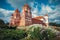 Belorussian tourist landmark attraction Mir Castle at summer