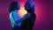 Beloved couple romantic dance neon light portrait