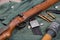 Belt, grenade and rifle of the German soldier in jacket the second world war