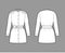 Belted blouse technical fashion illustration with long sleeves, stand collar, oversized, button up, enlarged hem. Flat