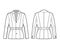 Belted jacket technical fashion illustration with belt, oversized, long sleeves, notched collar, button opening. Flat