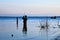 BEMIDJI, MN - 11 MAY 2019: Fisherman wading in Lake Bemidji during opener