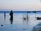 BEMIDJI, MN - 11 MAY 2019: Fisherman wading in Lake Bemidji during opener