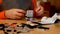 BEMIDJI, MN - 27 DEC 2018: Hands of caucasian boy child carefully building with Lego blocks.