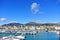 BENALMADENA, SPAIN - FEBRUARY 13, 2014: Benalmadena Marina port, a view to piers with yachts, Mediterranean sea