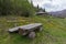 Bench and bunker Ukrainian partisans mountains in the background