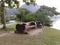 Bench and chair around Rodrigo de Freitas Lagoon Rio de Janeiro Brazil