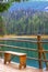 Bench on the dock mountain lake