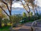 A bench at the edge of the city`s observation deck in Saint-Tropez, France