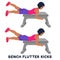 Bench flutter kicks. Sport exersice. Silhouettes of woman doing exercise. Workout, training