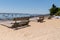 Bench in Herbe village and oyster park in the Arcachon basin France