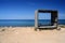 Bench inside wooden frame,relax place on the Cyprus sea coast,Pahos seaside