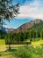 Bench landscape in the mountains in summer