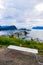 Bench on the mountain Aksla at the Alesund cityscape background whit architecture of city in Art Nouveau, Neoclassical and neo-