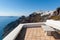 Bench overlooking Caldera of Santorini Greece