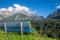 Bench overlooking Engadin Valley in Swiss Alps