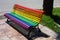 Bench painted in rainbow colors