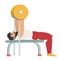 Bench press exercise. Bearded man with muscles coach in the gym. vector illustration