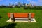 Bench in the River Valley park with a scenic view of cityscape