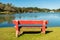 A bench at Sao Bernardo Lake - popular tourist destination in Sao Francisco de Paula, Brazil