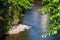 Bench by a small stream