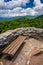 Bench and view of the Appalachians from Craggy Pinnacle, near th