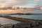 Benches at the dock, with Faerder National Park in the background, view from Verdens Ende in Vestfold Norway