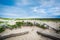 Benches, fence and sand dunes at Race Point, in the Province Lan