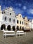 Benches in front of baroque houses