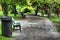 Benches green lawn and bushes in the park in Halifax, Canada