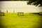 Benches on a lawn at a lake