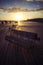 Benches on the new Hastings pier at sunset