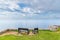 Benches on the Paseo de San Pedro, Llanes, with views of the Cantabrian Sea, Asturias