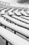 Benches at the stadium in the snowy winter