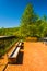 Benches and trees at Monticello, Virginia.