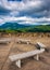 Benches and views of the Appalachian Mountains from Bald Mountain Ridge scenic overlook along I-26 in Tennessee.