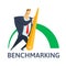 Benchmarking, business concept vector illustration. Businessman pushing needle indicator.