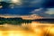 Bend River Volga Russian heavy crimson evening sunset