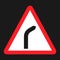 Bend to right warning sign flat icon